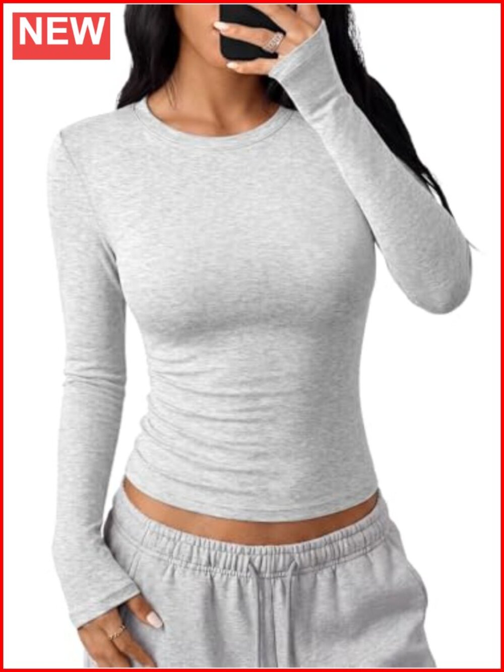 Long Sleeve Crew Neck Fitted Cotton Spandex Top Slim Fit Y2K